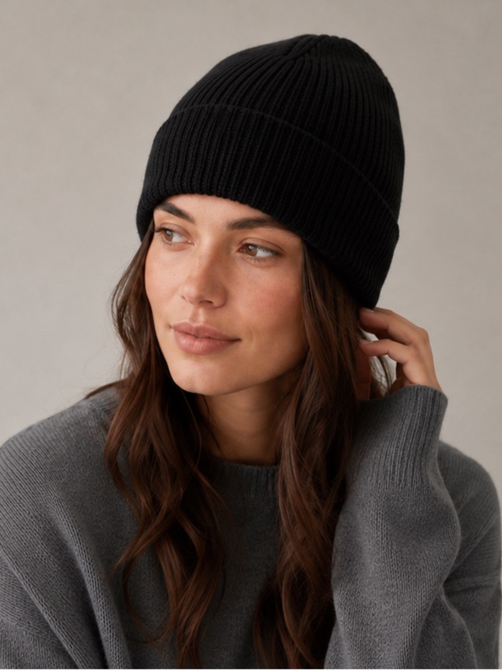 GAP Supersoft CashSoft Roll Cuff Knit Beanie Black Touque Winter hat
